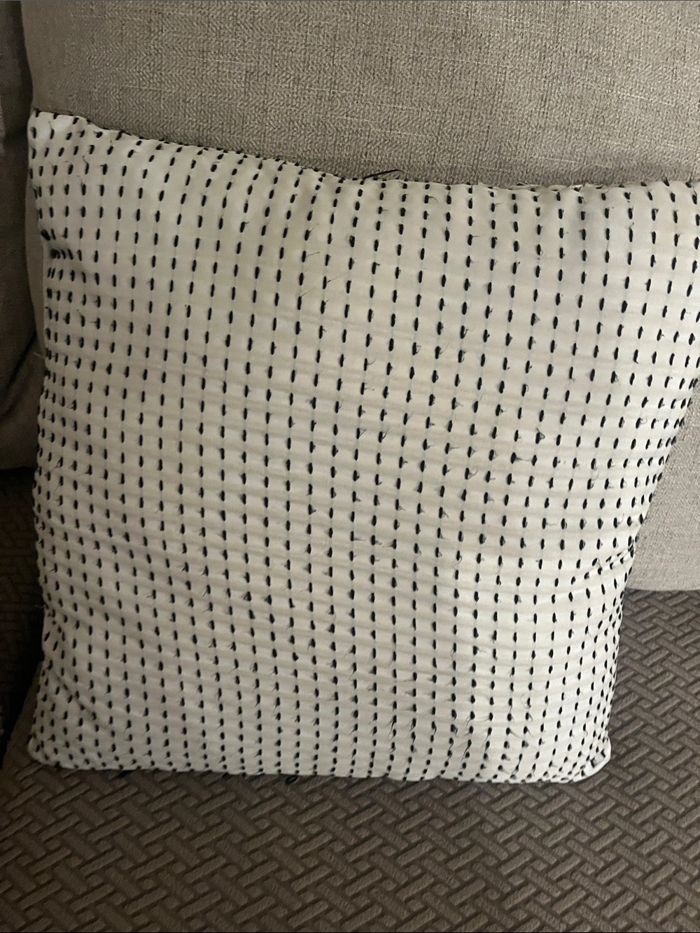 Neutral White Cushion with Black Stitch Detail - Home Accents